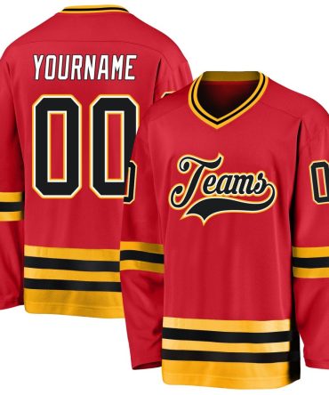 Custom Red Black-Gold Hockey Jersey, Gift For Hockey Fans