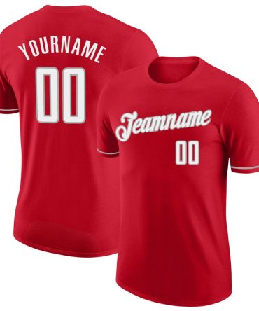 Custom Red White-Gray Performance T-Shirt, For Football, Baseball, Hockey, Basketball, Softball & Rugby Fans