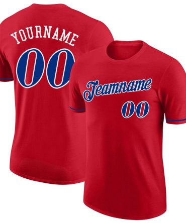 Custom Red Royal-White Performance T-Shirt, For Football, Baseball, Hockey, Basketball, Softball & Rugby Fans