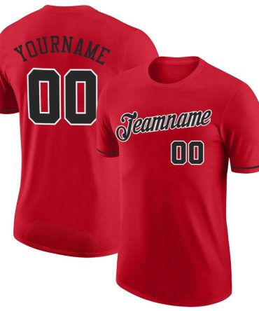 Custom Red Black-White Performance T-Shirt, For Football, Baseball, Hockey, Basketball, Softball & Rugby Fans