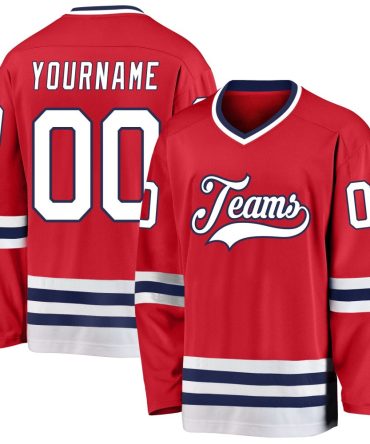 Custom Red White-Navy Hockey Jersey, Gift For Hockey Fans
