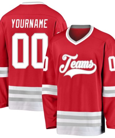 Custom Red White-Gray Hockey Jersey, Gift For Hockey Fans