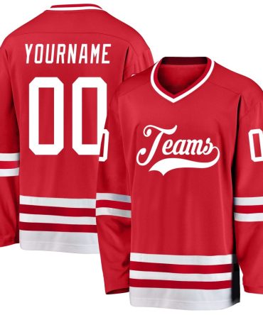 Custom Red White Hockey Jersey, Gift For Hockey Fans