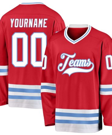 Custom Red White-Light Blue Hockey Jersey, Gift For Hockey Fans