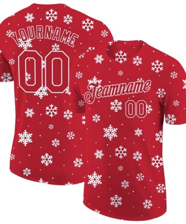 Custom Red Red-White Christmas 3D Performance T-Shirt, For Football, Baseball, Hockey, Basketball, Softball & Rugby Fans