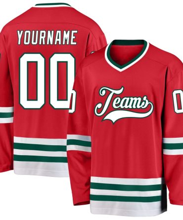 Custom Red White-Green Hockey Jersey, Gift For Hockey Fans