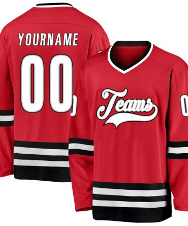 Custom Red White-Black Hockey Jersey, Gift For Hockey Fans