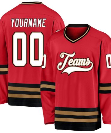 Custom Red White-Old Gold Hockey Jersey, Gift For Hockey Fans