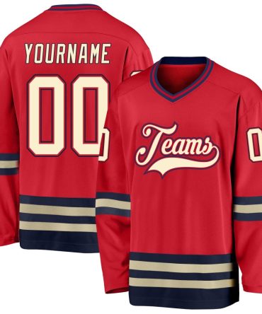 Custom Red Cream-Navy Hockey Jersey, Gift For Hockey Fans