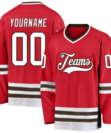 Custom Red White-Brown Hockey Jersey, Gift For Hockey Fans