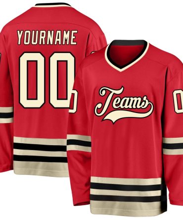 Custom Red Cream-Black Hockey Jersey, Gift For Hockey Fans
