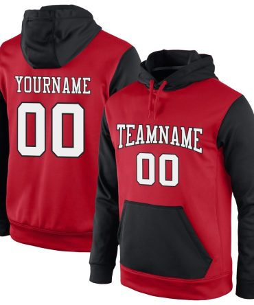Custom Red White-Black Sports Pullover Sweatshirt Hoodie, Gift For Football, Baseball, Hockey, Basketball, Softball & Rugby Fans