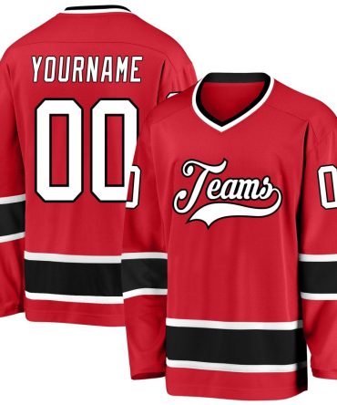 Custom Red White-Black Hockey Jersey, Gift For Hockey Fans