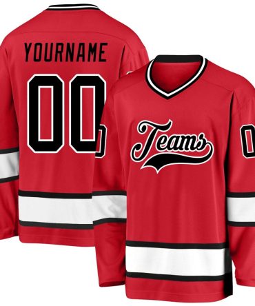 Custom Red Black-White Hockey Jersey, Gift For Hockey Fans