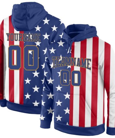 Custom Red Royal-Old Gold 3D American Flag Fashion Sports Pullover Sweatshirt Hoodie, Gift For Football, Baseball, Hockey, Basketball, Softball & Rugby Fans