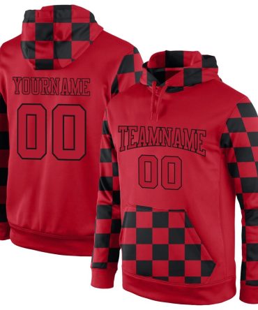 Custom Red Red-Black Sports Pullover Sweatshirt Hoodie, Gift For Football, Baseball, Hockey, Basketball, Softball & Rugby Fans
