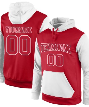 Custom Red Red-White Sports Pullover Sweatshirt Hoodie, Gift For Football, Baseball, Hockey, Basketball, Softball & Rugby Fans