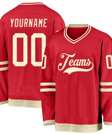 Custom Red Cream Hockey Jersey, Gift For Hockey Fans