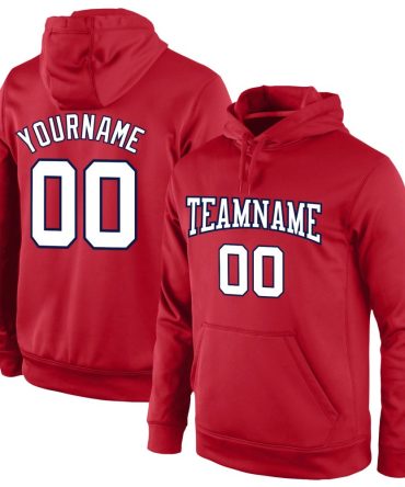 Custom Red White-Navy Sports Pullover Sweatshirt Hoodie, Gift For Football, Baseball, Hockey, Basketball, Softball & Rugby Fans