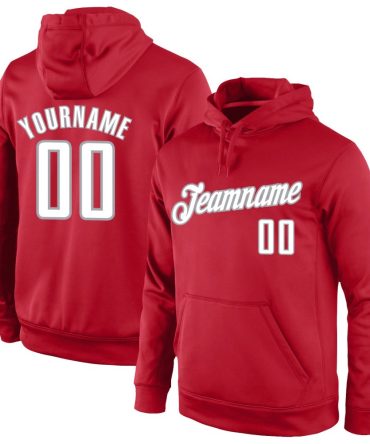Custom Red White-Gray Sports Pullover Sweatshirt Hoodie, Gift For Football, Baseball, Hockey, Basketball, Softball & Rugby Fans