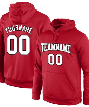 Custom Red White-Gray Sports Pullover Sweatshirt Hoodie, Gift For Football, Baseball, Hockey, Basketball, Softball & Rugby Fans