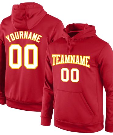 Custom Red White-Gold Sports Pullover Sweatshirt Hoodie, Gift For Football, Baseball, Hockey, Basketball, Softball & Rugby Fans