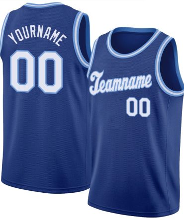 Custom Royal White-Light Blue Round Neck Rib-Knit Basketball Jersey, Gift For Basketball Fans