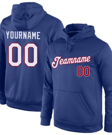 Custom Royal White-Red Sports Pullover Sweatshirt Hoodie, Gift For Football, Baseball, Hockey, Basketball, Softball & Rugby Fans