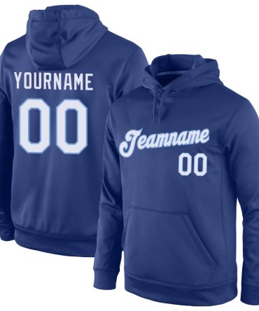 Custom Royal White-Light Blue Sports Pullover Sweatshirt Hoodie, Gift For Football, Baseball, Hockey, Basketball, Softball & Rugby Fans