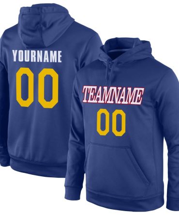 Custom Royal Gold-Red Sports Pullover Sweatshirt Hoodie, Gift For Football, Baseball, Hockey, Basketball, Softball & Rugby Fans
