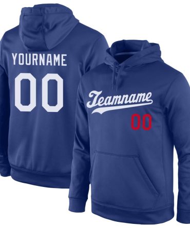 Custom Royal White-Red Sports Pullover Sweatshirt Hoodie, Gift For Football, Baseball, Hockey, Basketball, Softball & Rugby Fans