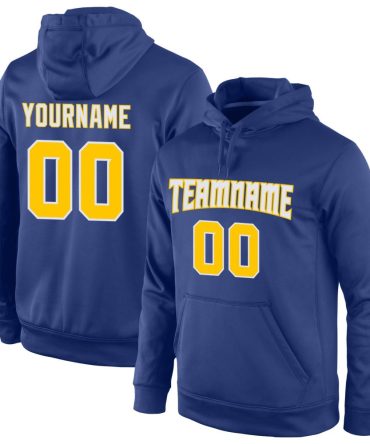 Custom Royal Gold-White Sports Pullover Sweatshirt Hoodie, Gift For Football, Baseball, Hockey, Basketball, Softball & Rugby Fans