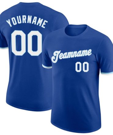 Custom Royal White-Light Blue Performance T-Shirt, For Football, Baseball, Hockey, Basketball, Softball & Rugby Fans