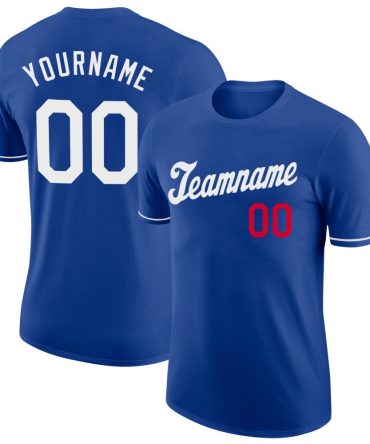 Custom Royal White-Red Performance T-Shirt, For Football, Baseball, Hockey, Basketball, Softball & Rugby Fans
