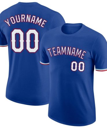 Custom Royal White-Red Performance T-Shirt, For Football, Baseball, Hockey, Basketball, Softball & Rugby Fans