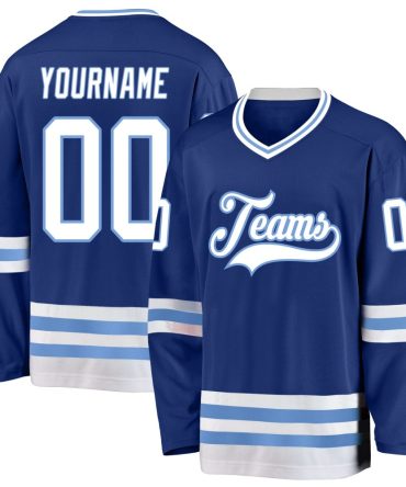 Custom Royal White-Light Blue Hockey Jersey, Gift For Hockey Fans