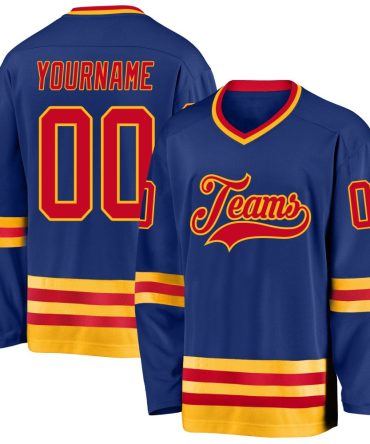 Custom Royal Red-Gold Hockey Jersey, Gift For Hockey Fans
