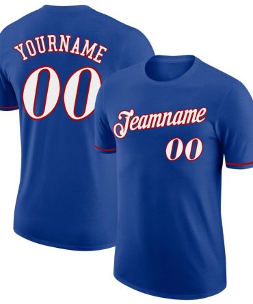 Custom Royal White-Red Performance T-Shirt, For Football, Baseball, Hockey, Basketball, Softball & Rugby Fans