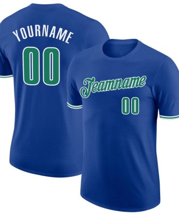 Custom Royal Kelly Green-White Performance T-Shirt, For Football, Baseball, Hockey, Basketball, Softball & Rugby Fans