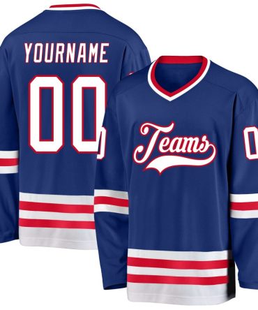 Custom Royal White-Red Hockey Jersey, Gift For Hockey Fans