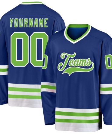 Custom Royal Neon Green-White Hockey Jersey, Gift For Hockey Fans