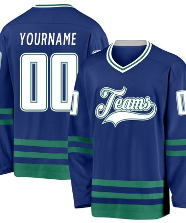 Custom Royal White-Kelly Green Hockey Jersey, Gift For Hockey Fans