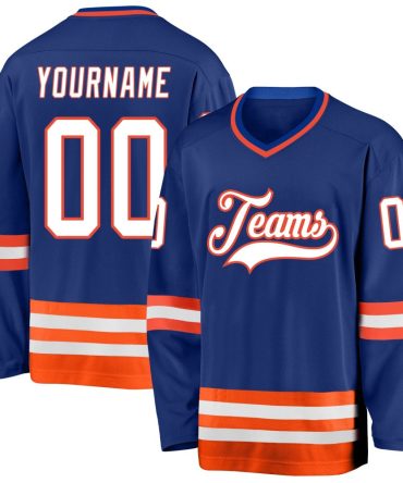 Custom Royal White-Orange Hockey Jersey, Gift For Hockey Fans
