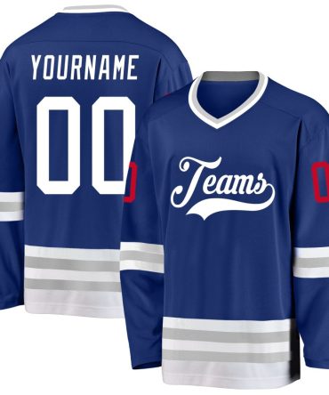 Custom Royal White-Gray Hockey Jersey, Gift For Hockey Fans