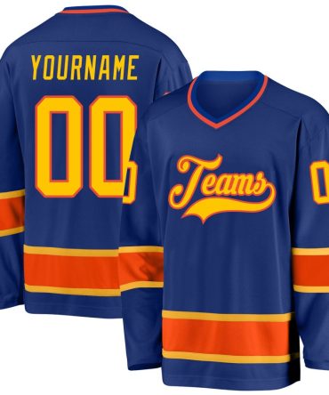 Custom Royal Gold-Orange Hockey Jersey, Gift For Hockey Fans