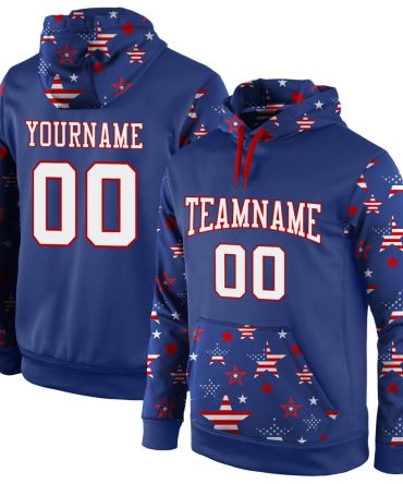 Custom Royal White-Red 3D American Flag Fashion Sports Pullover Sweatshirt Hoodie, Gift For Football, Baseball, Hockey, Basketball, Softball & Rugby Fans