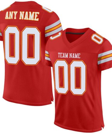 Custom Scarlet White-Gold Football Jersey, Gift For Football Fans