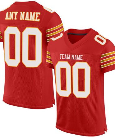 Custom Scarlet White-Gold Football Jersey, Gift For Football Fans