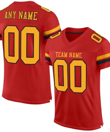 Custom Scarlet Gold-Black Football Jersey, Gift For Football Fans