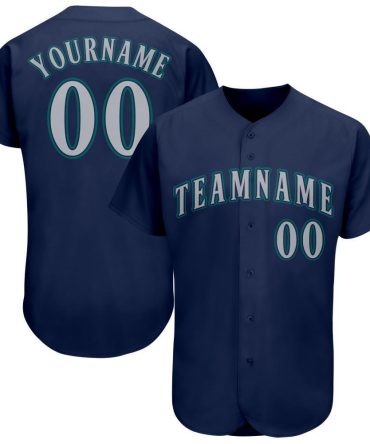 Custom Navy Gray-Teal Baseball Jersey, Gift For Baseball Fans